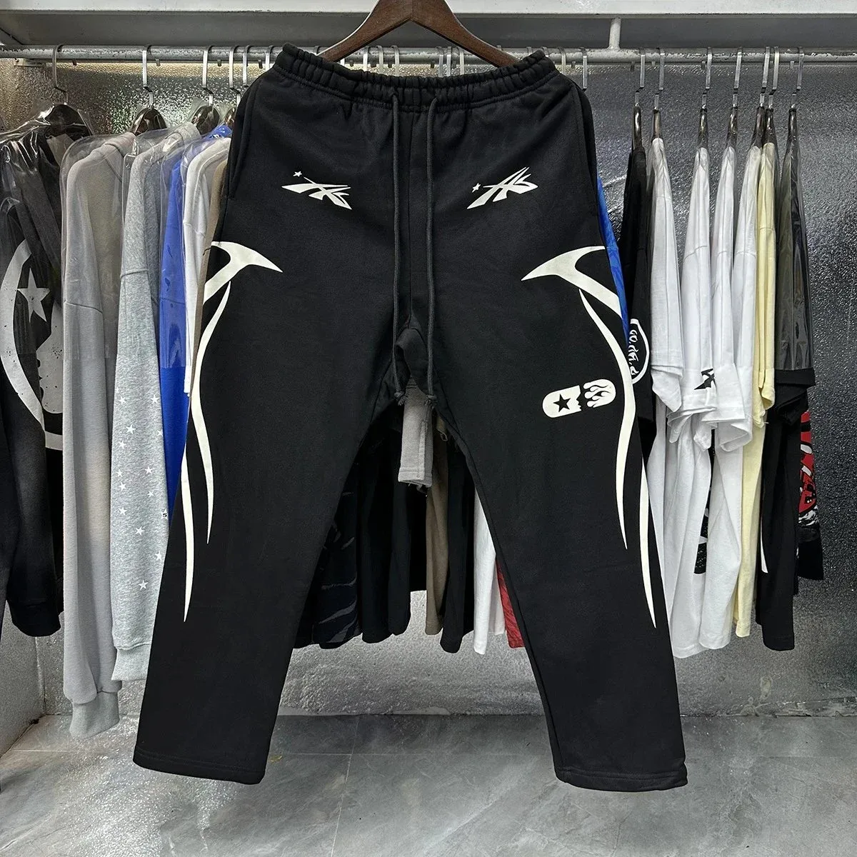 Black Flame Print Sweatpants