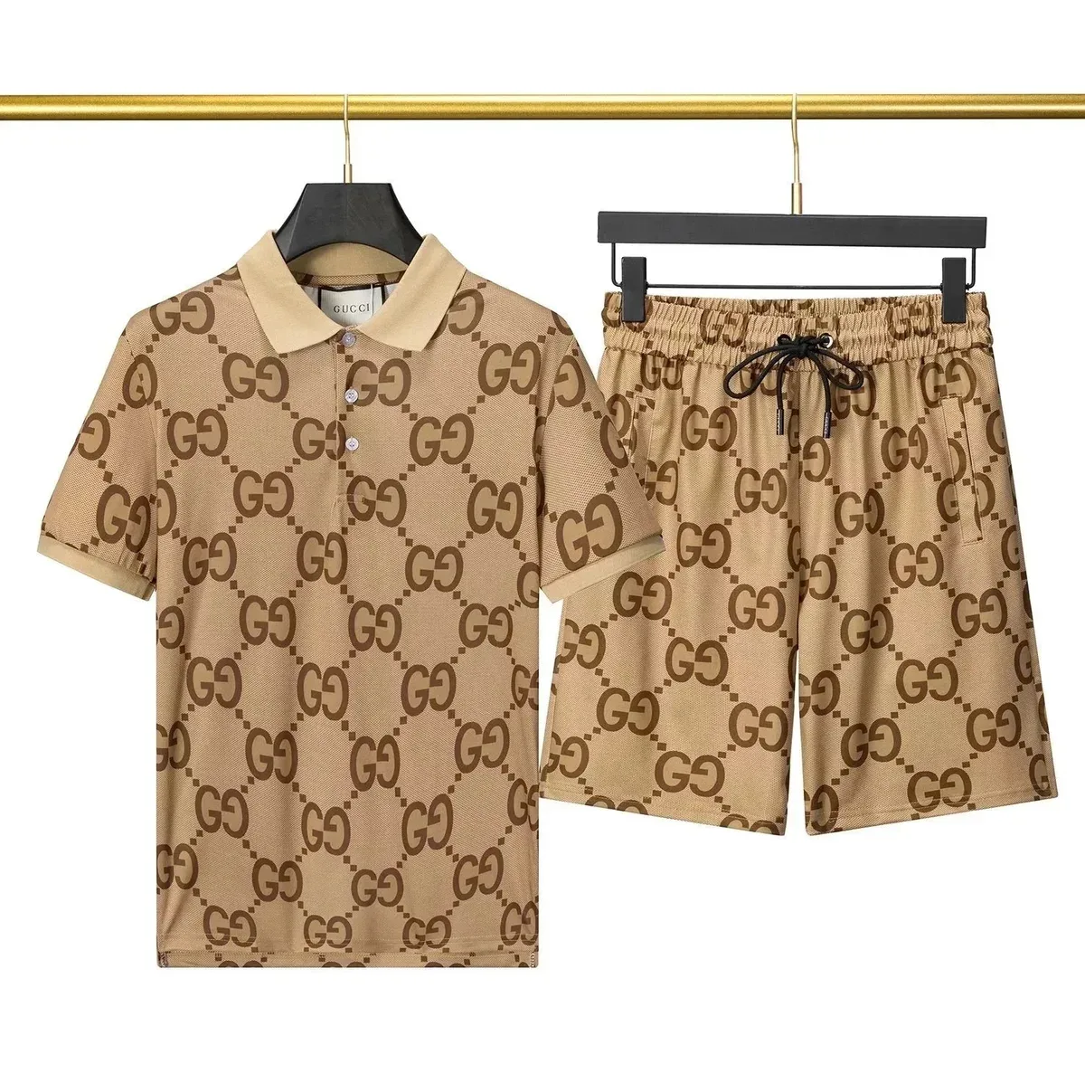Gucci GG Monogram Polo & Shorts Set Beige