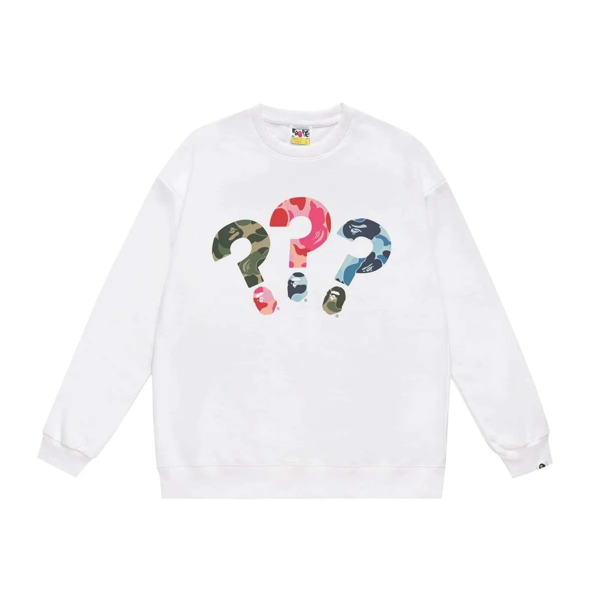 A Bathing Ape BAPE STA Camo Question Marks White Sweatshirt