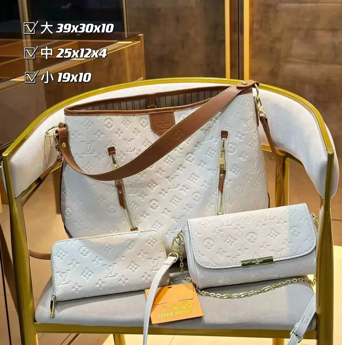 Louis Vuitton Neverfull Monogram Embossed Set in White
