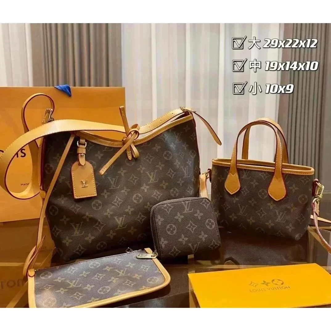 Louis Vuitton Neverfull Monogram Tote Set in Brown