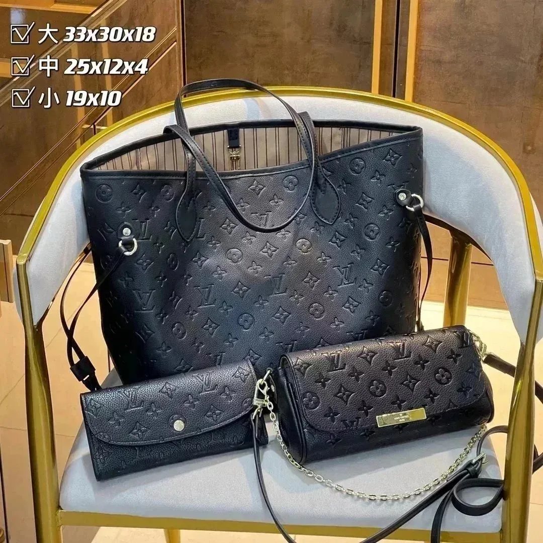Louis Vuitton Neverfull Monogram Tote Set Black