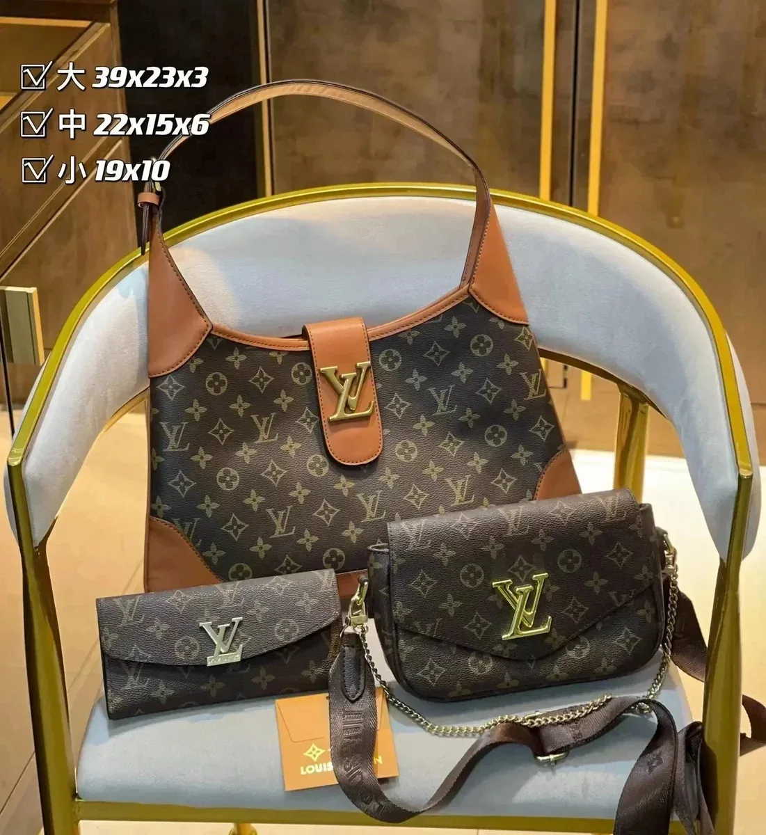 Louis Vuitton Neverfull Monogram Hobo Bag Set