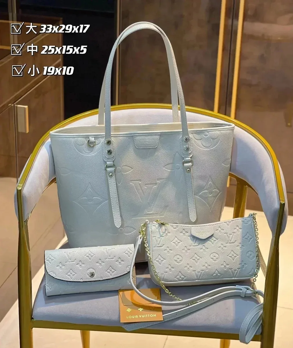 Louis Vuitton Neverfull Monogram Tote Set in White