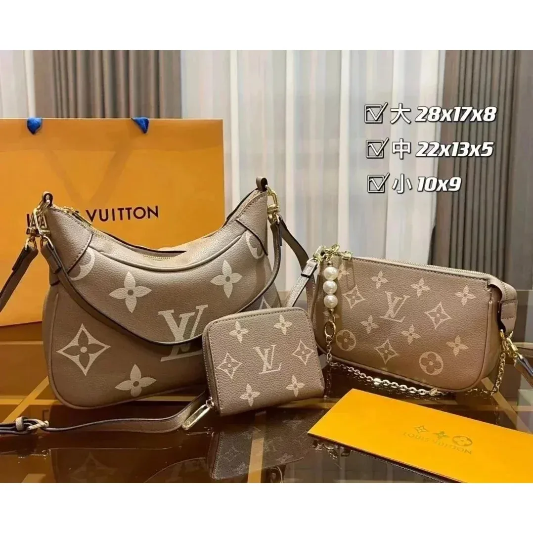 Louis Vuitton Neverfull Monogram Tote Bag Set in Beige