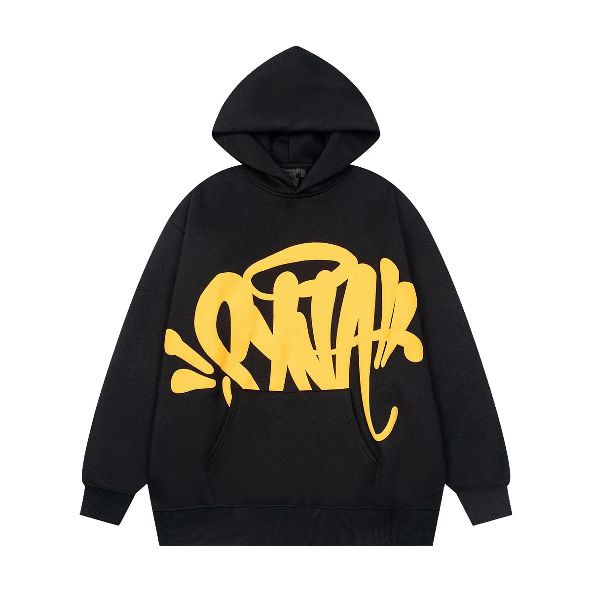Black Yellow Graffiti Print Oversized Hoodie