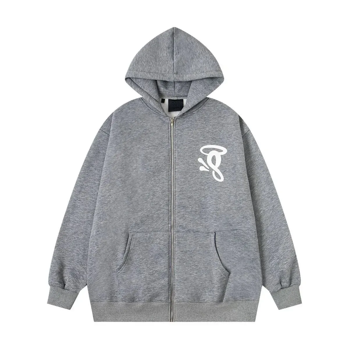 Unisex Grey Angel Zip-Up Hoodie
