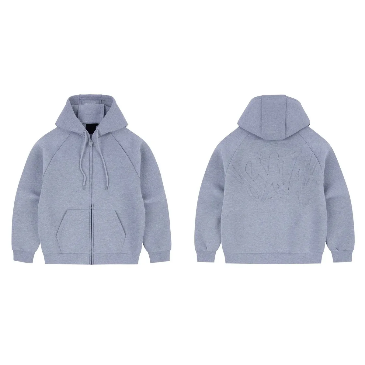 Unisex Grey Embossed Zip-Up Hoodie