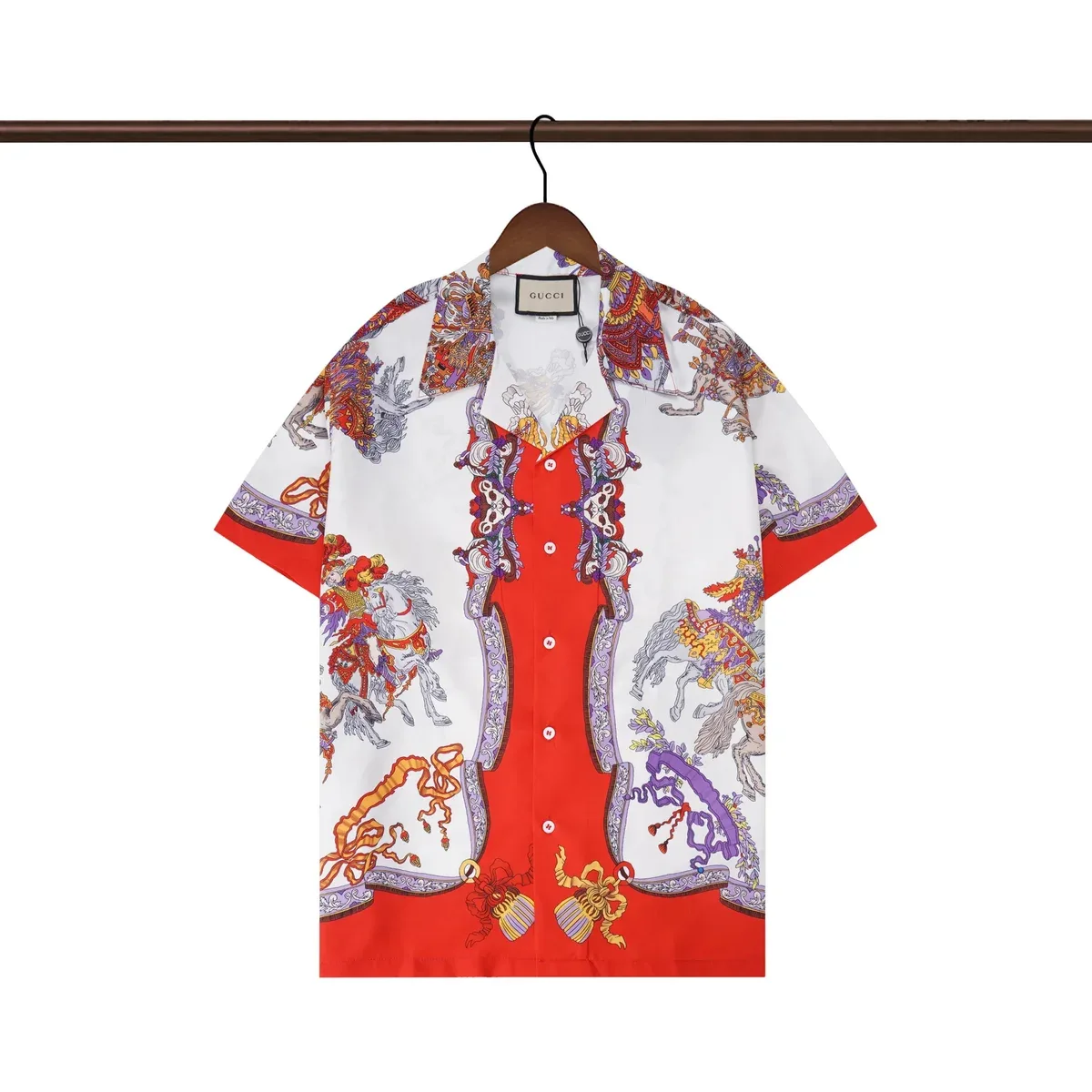 Gucci Printed Short Sleeve Shirt 26 Orange White Casual