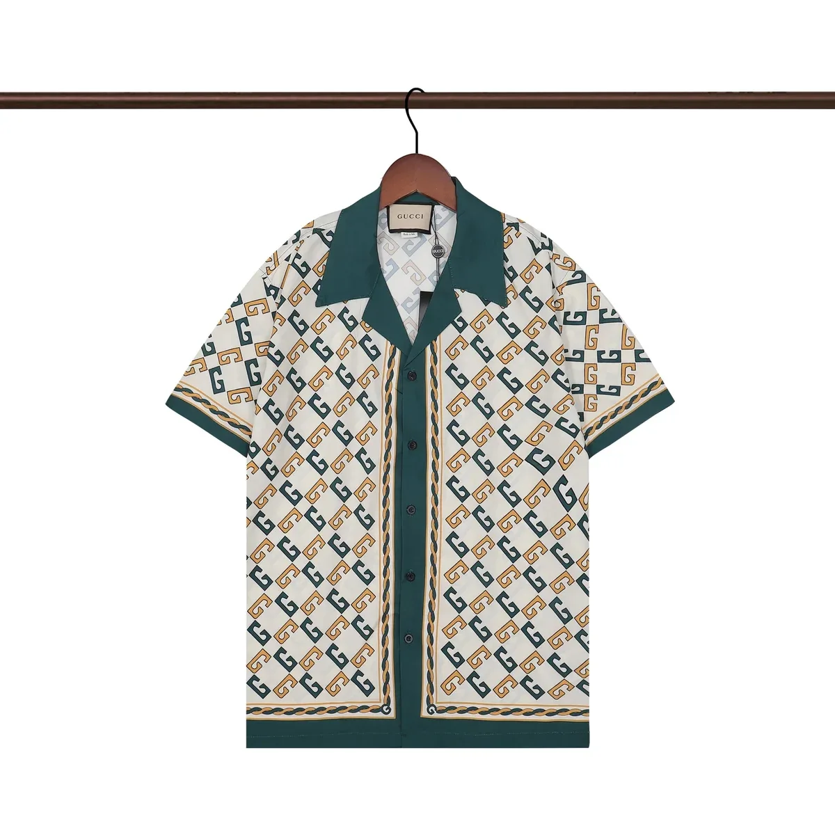 Gucci GG Monogram Printed Short Sleeve Shirt 22绿白