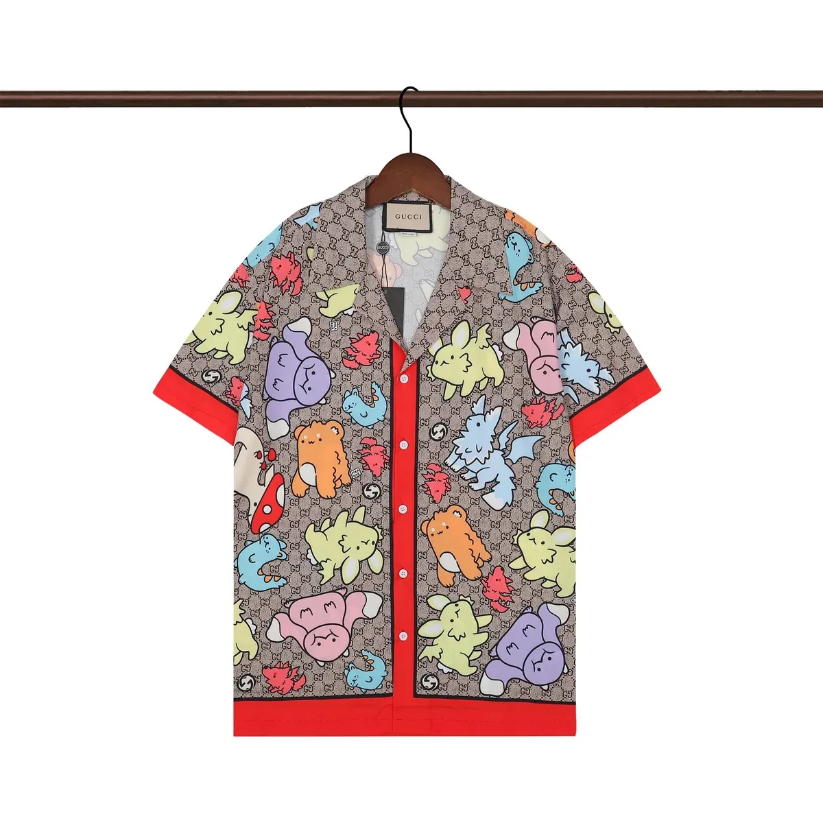 Gucci Cartoon Print Button-Up Shirt 23 Orange