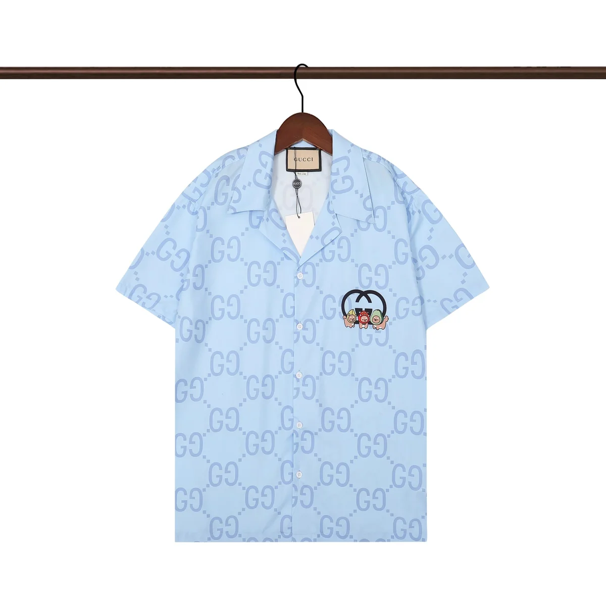 Gucci GG Monogram Light Blue Short Sleeve Shirt