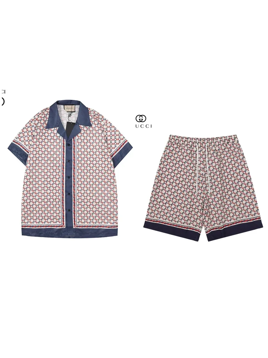Gucci GG Monogram Set 05 Khaki Shorts & Shirt