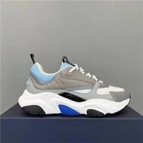 Unisex Chunky Sneakers Grey/Blue Mesh & Suede