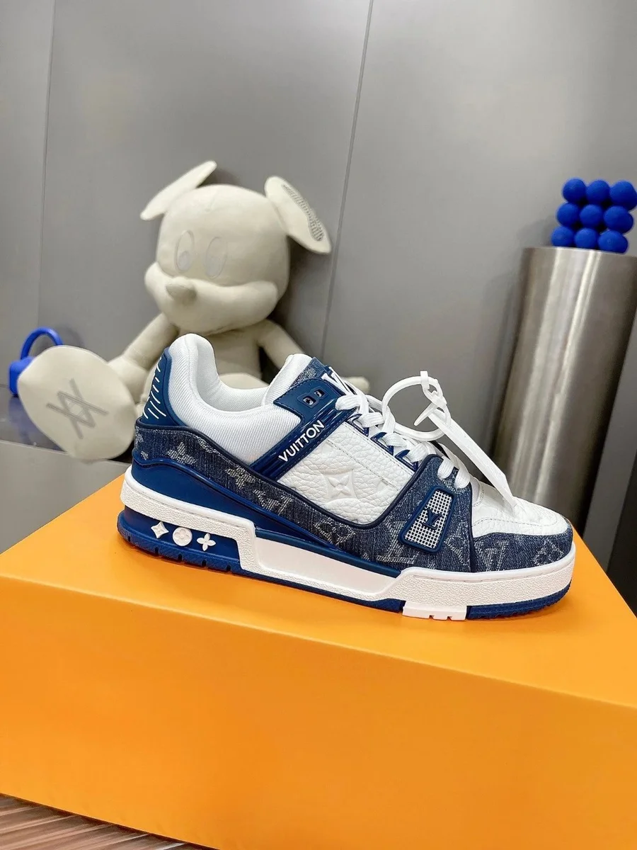 Louis Vuitton LV Trainer Blue Denim White Sneakers