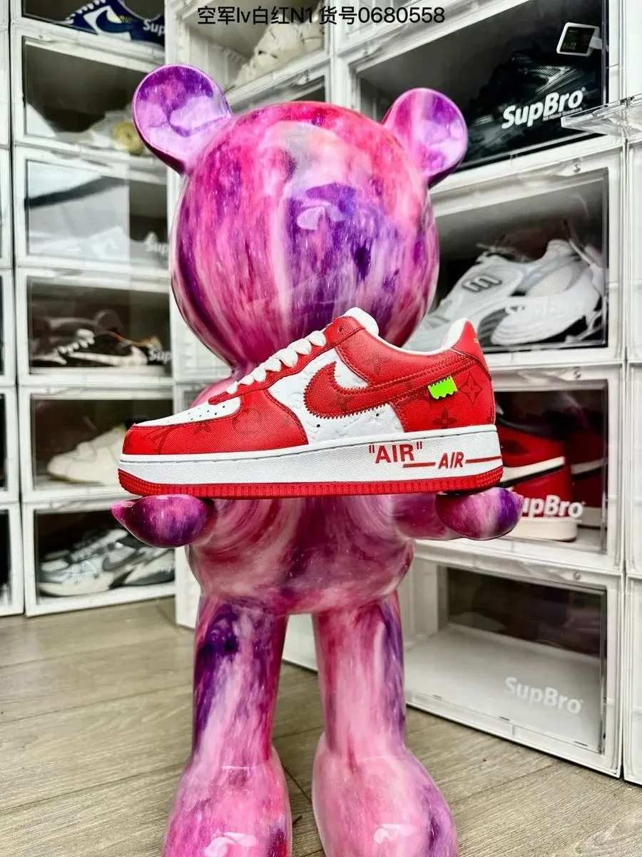 Nike Air Force 1 Low '07 Red/White Monogram Sneakers