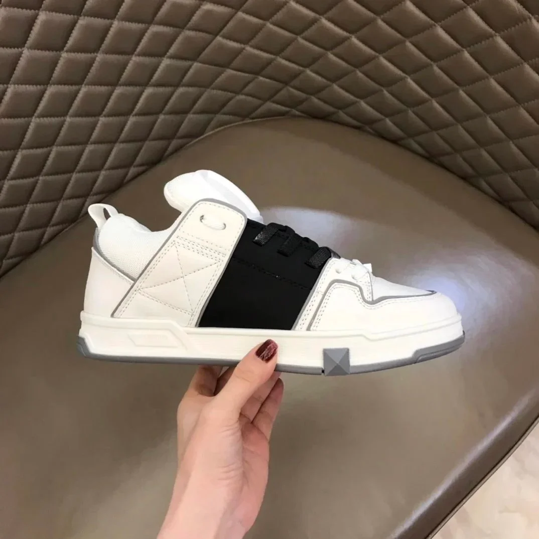 B-3 Black White Leather Sneakers