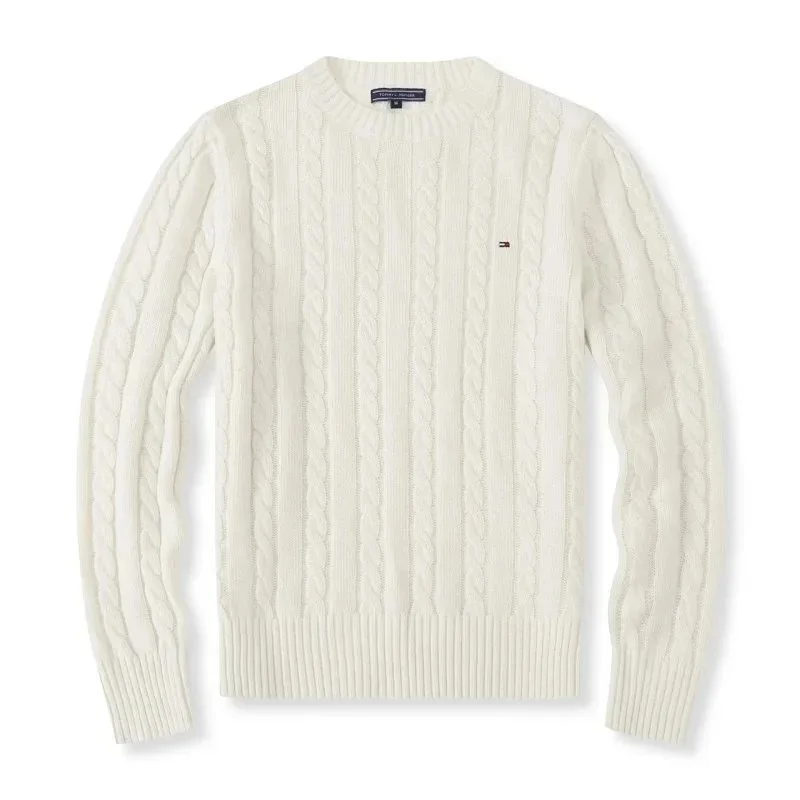 Tommy Hilfiger Cable Knit Crewneck Sweater White