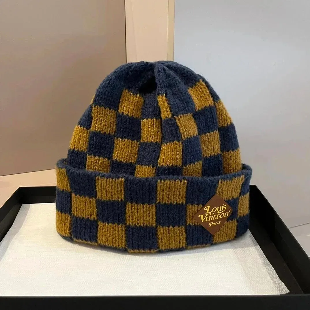 Louis Vuitton Checkerboard Beanie Navy & Gold Headwear