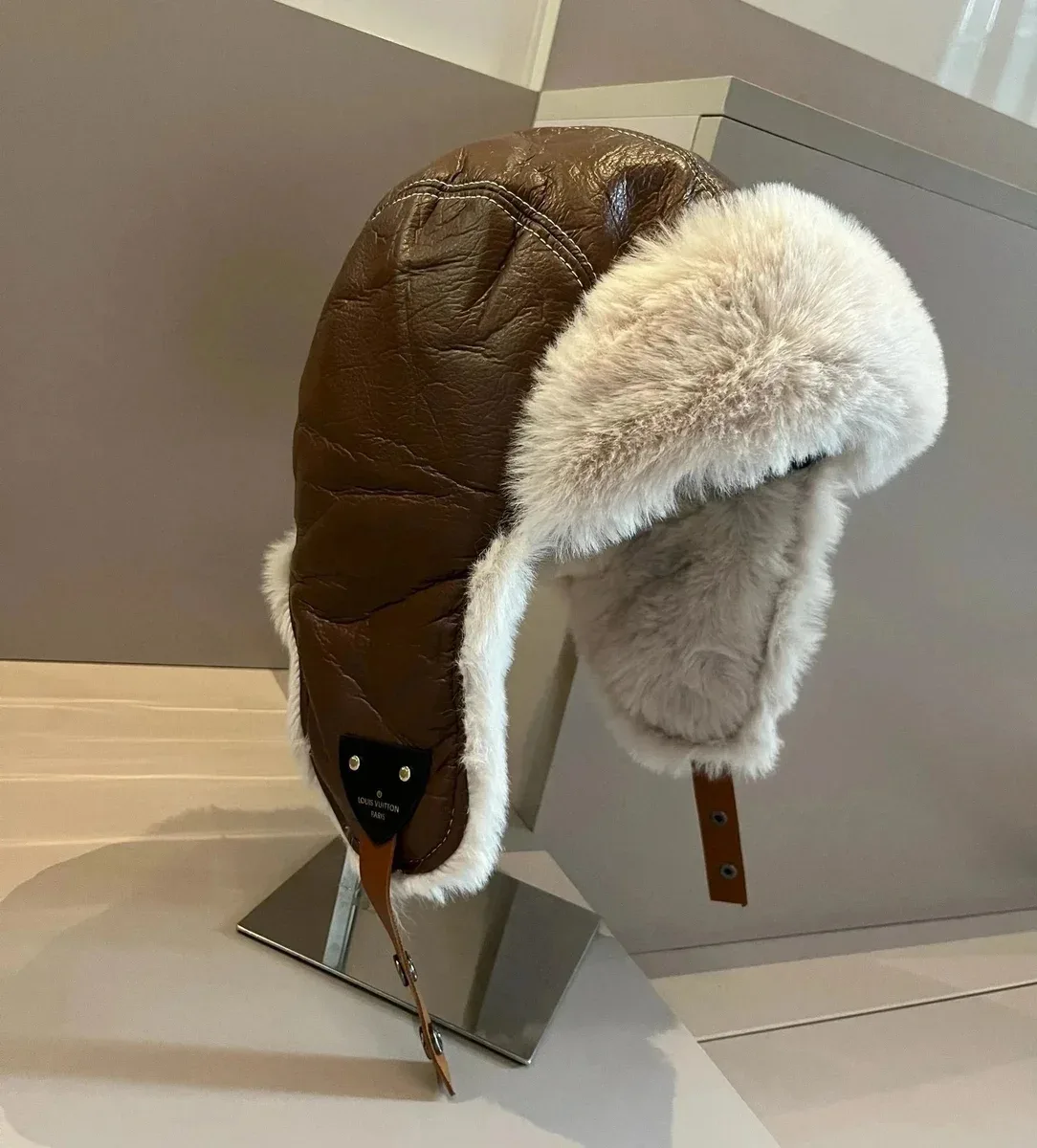 Louis Vuitton Brown & White Shearling Trapper Hat