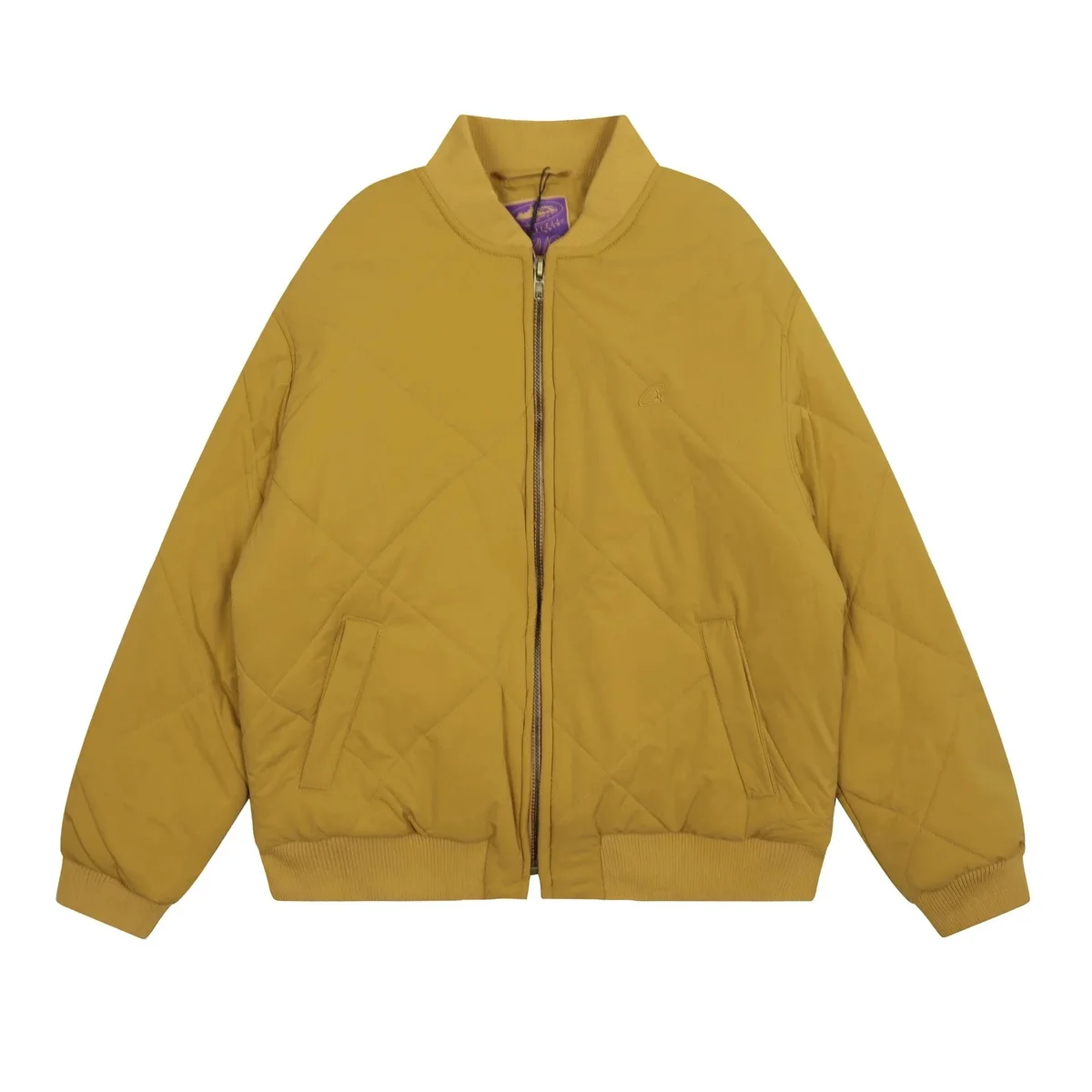 Unisex Mustard Yellow Diamond Quilted Bomber Jacket