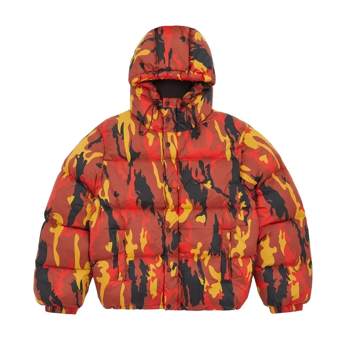 Unisex Camo Print Puffer Jacket Flame Pattern