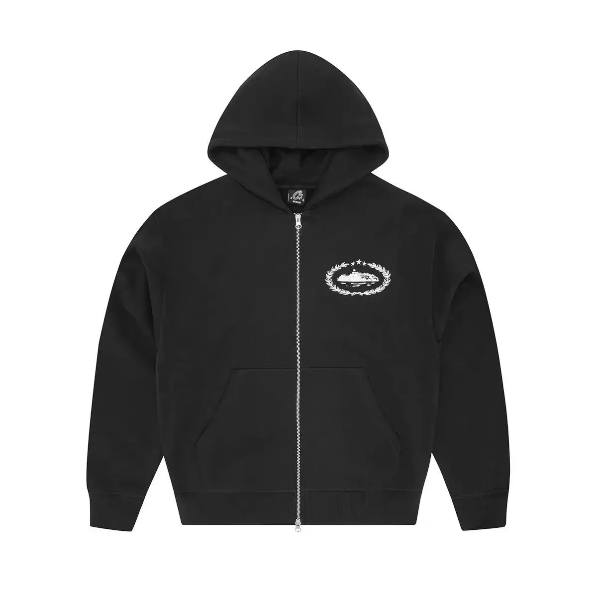 Black DD-21 Zip-Up Hoodie with Embroidered Logo