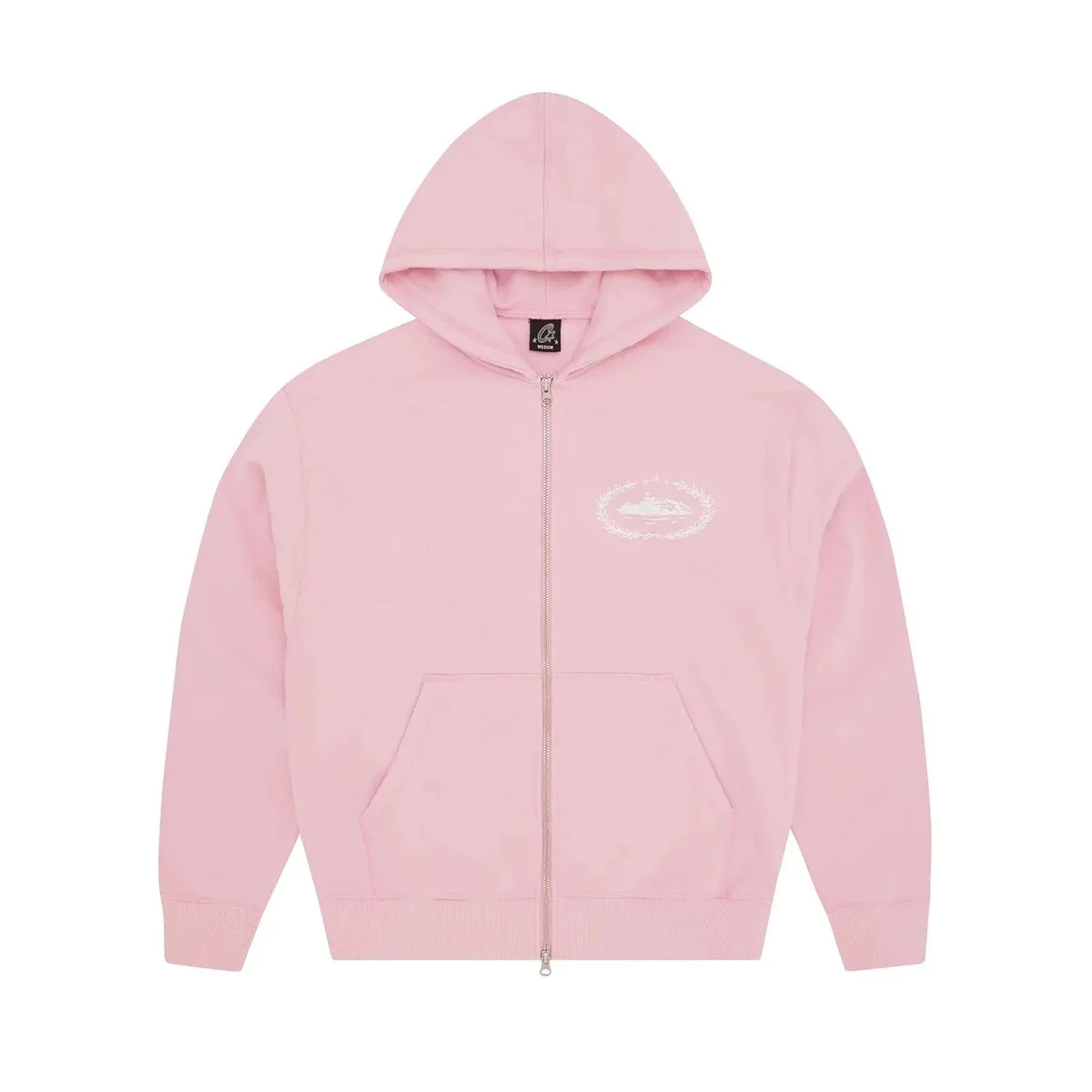 Unisex Pink DD-23 Zip-Up Hoodie with Embroidered Logo
