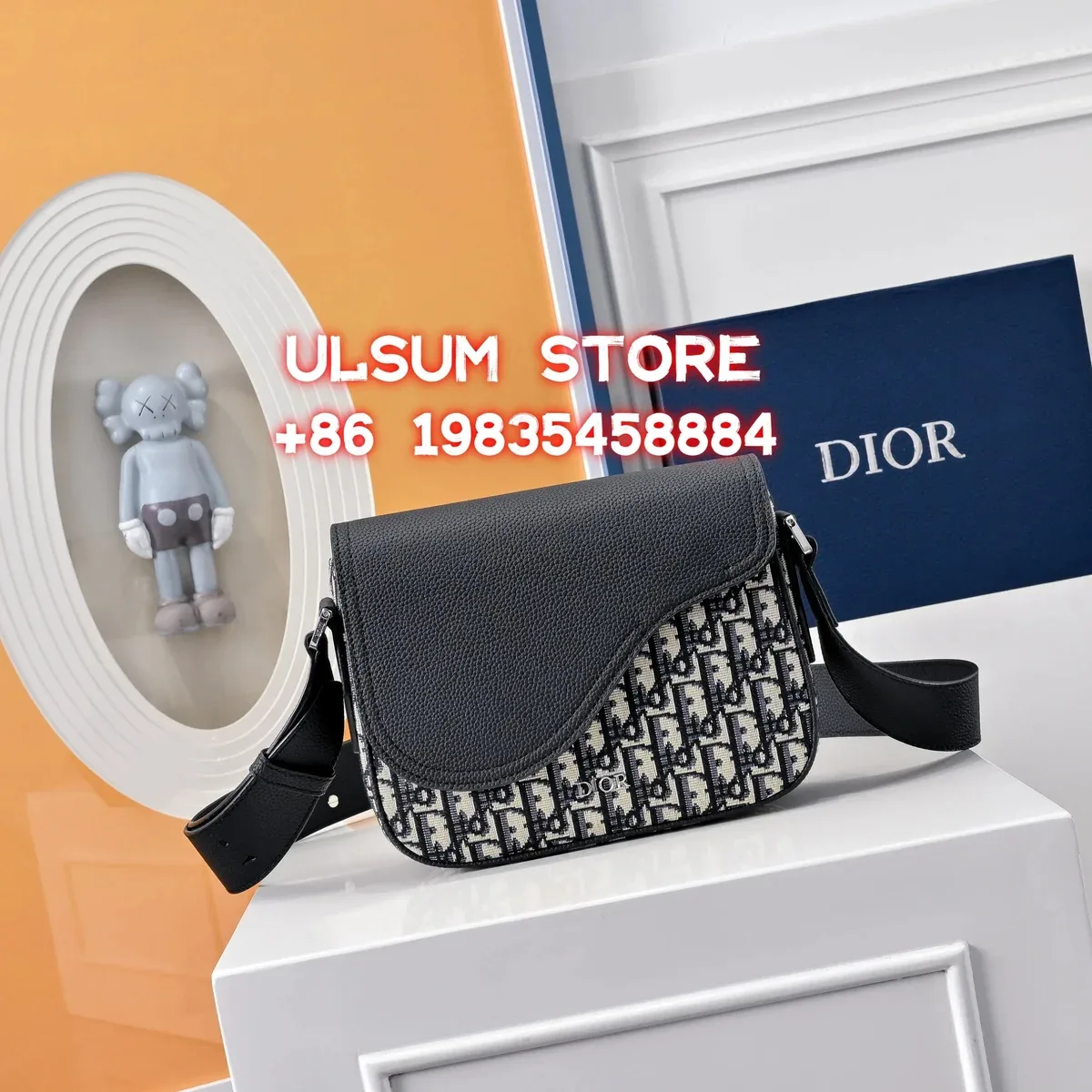 Dior Saddle Black & White Canvas Crossbody Bag