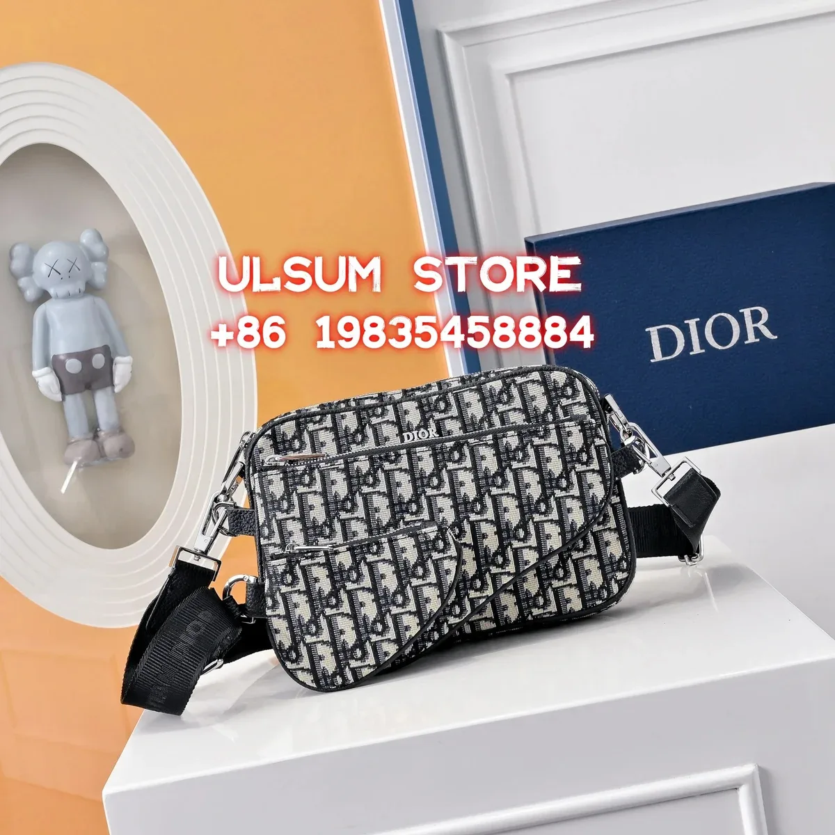 Dior Saddle Monogram Crossbody Bag Black/White