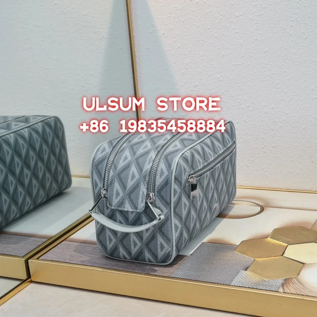 Dior Lady Dior Grey Geometric Pattern Toiletry Bag