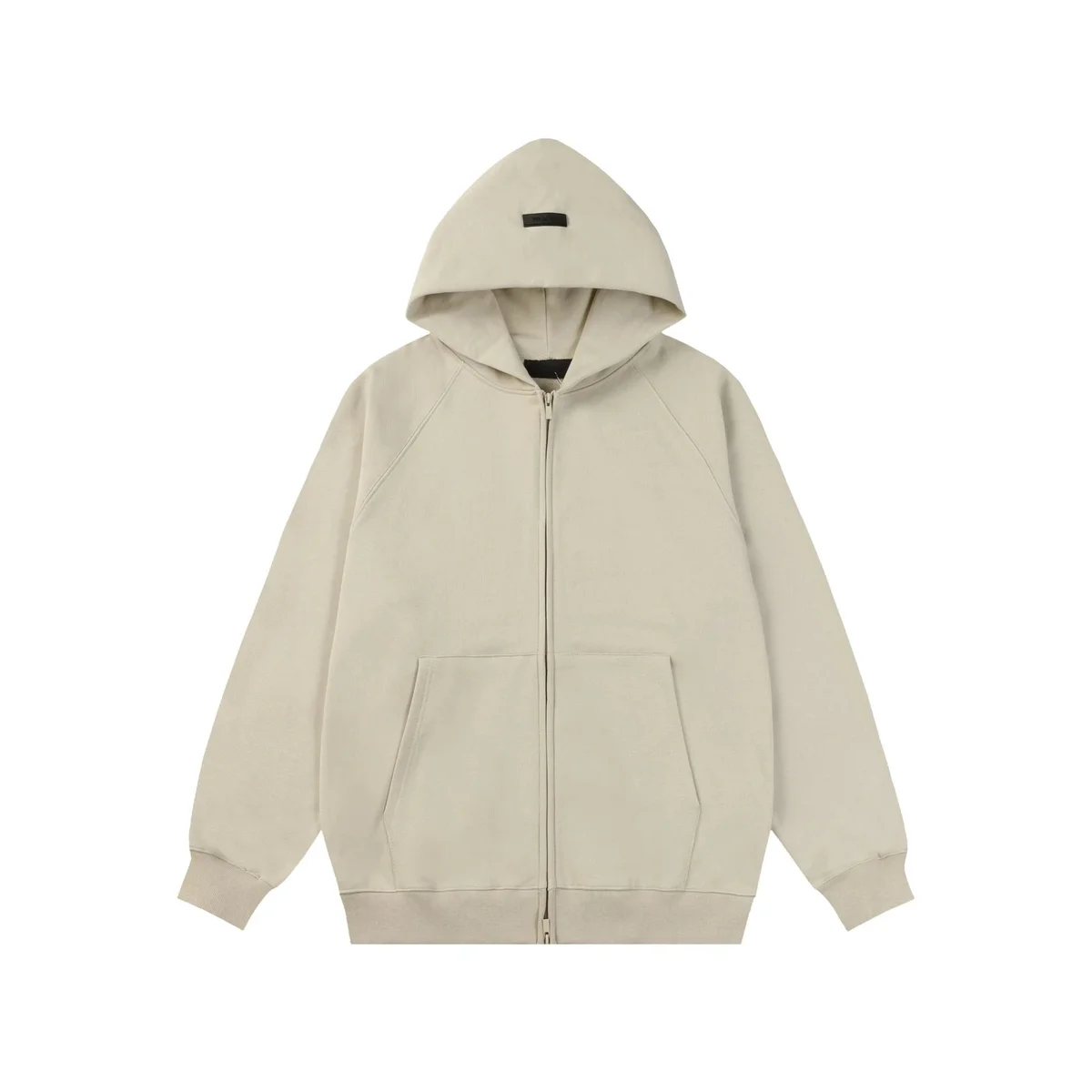 Unisex Beige Zip-Up Hoodie with Front Pockets