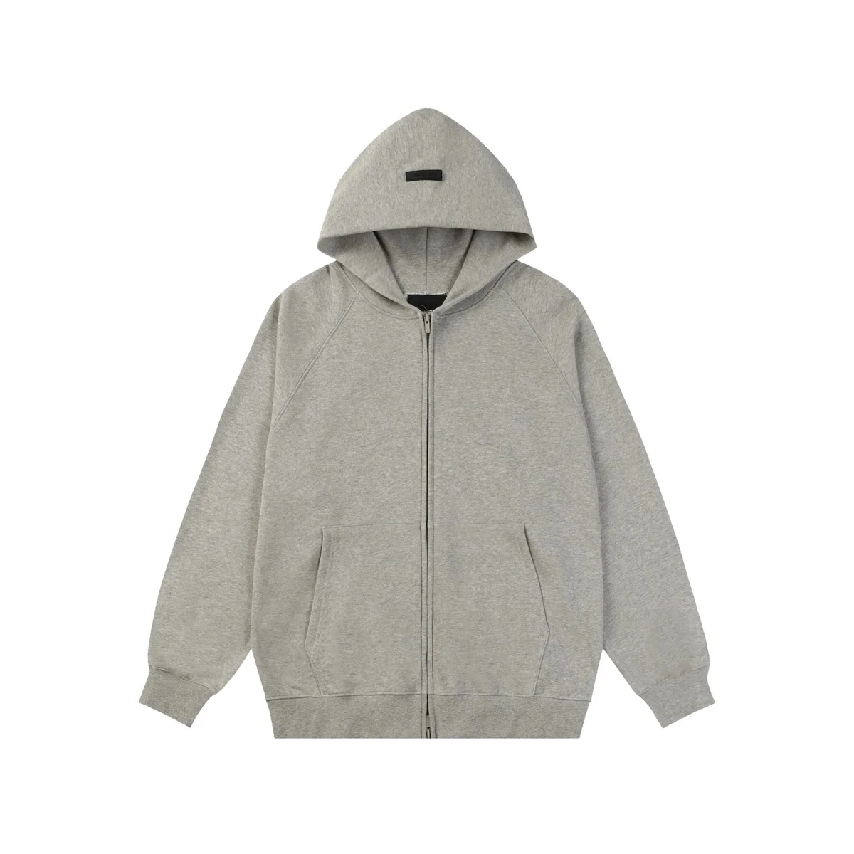 Unisex Grey Solid Zip-Up Hoodie