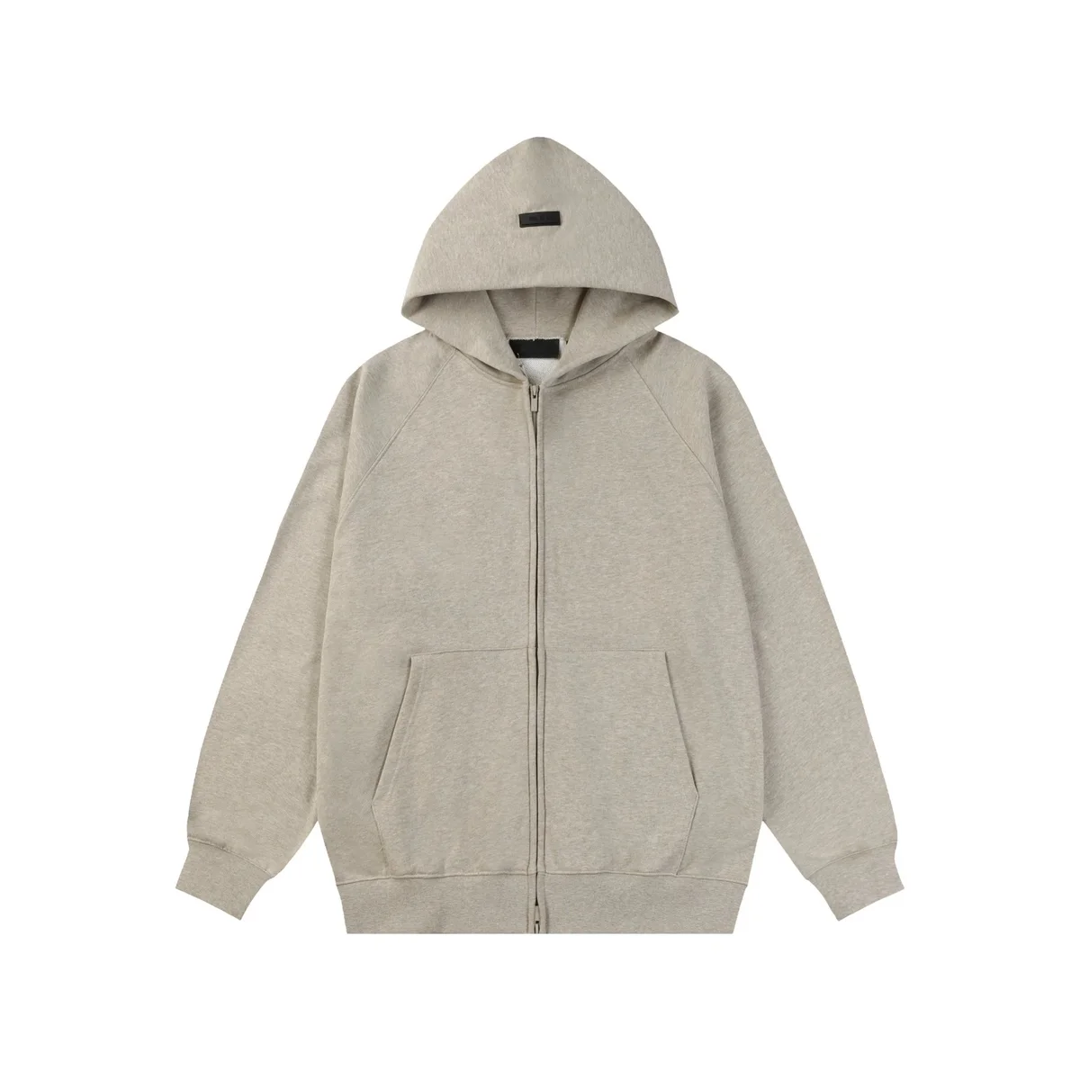Unisex Beige Zip-Up Hoodie with Front Pockets