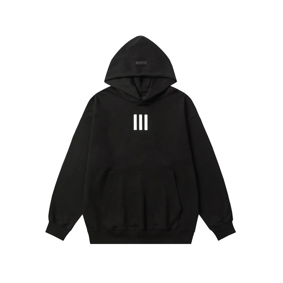 Black Hoodie with White Stripes Front Pocket