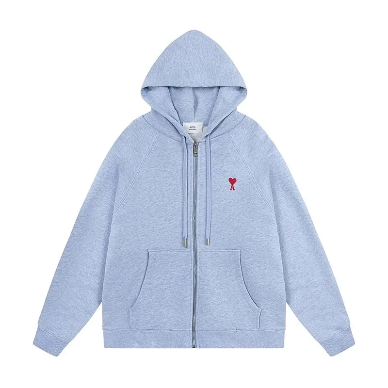 AMI Light Blue AM Heart Zip-Up Hoodie