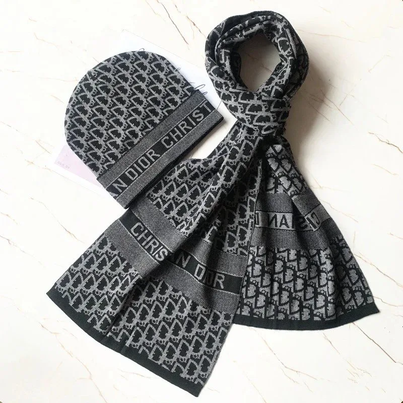 Dior Classic Logo Beanie & Scarf Set Black