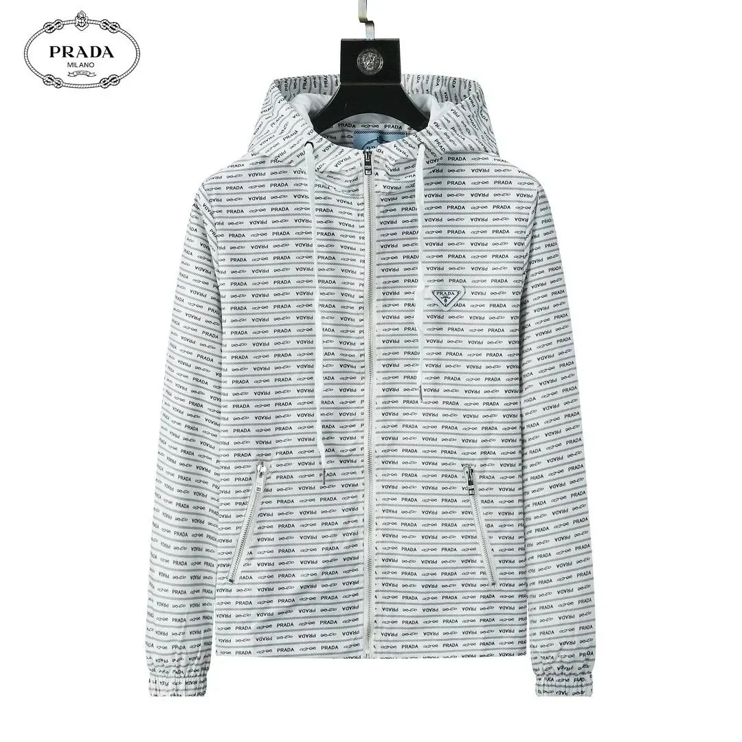 Prada Logo Print Zip-Up Hoodie White