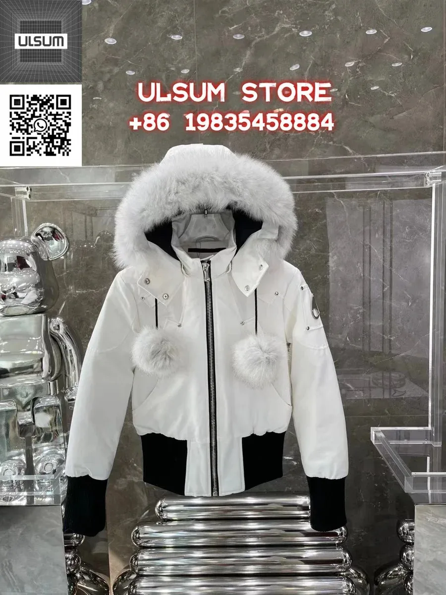 White Fur Hooded Parka with Pom-Poms