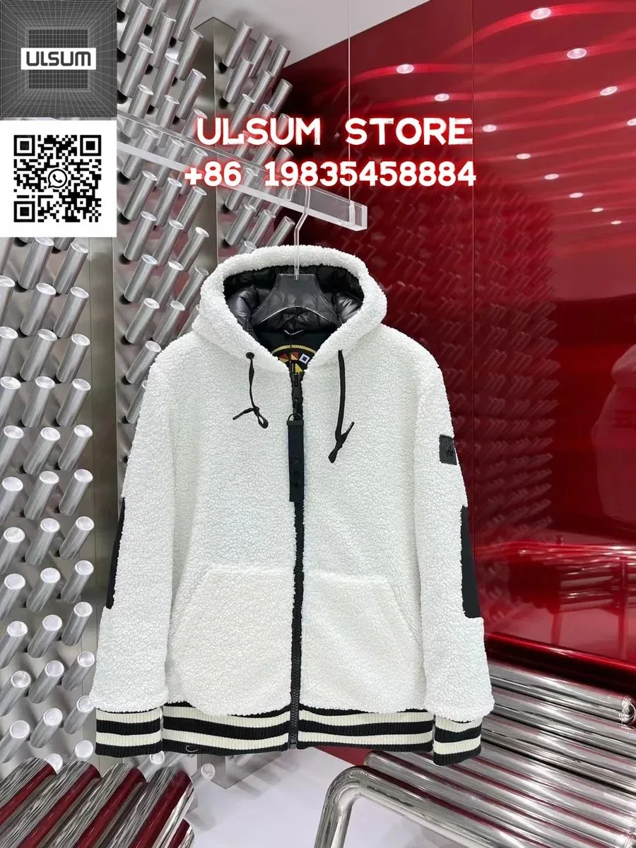 White Faux Fur Hooded Jacket with Black Accents