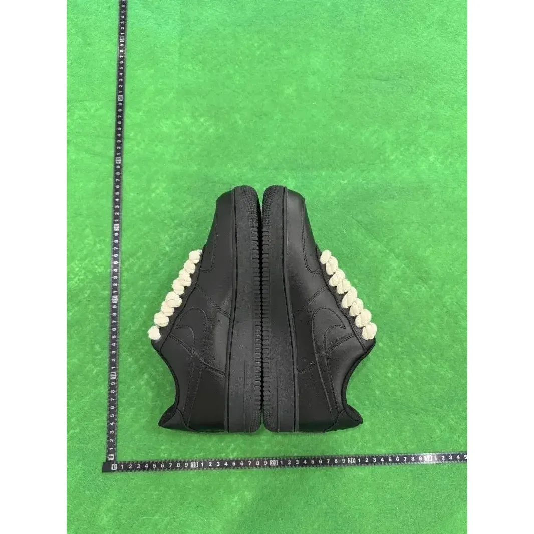 Nike Air Force 1 Triple Black with Beige Pom Poms Sneakers