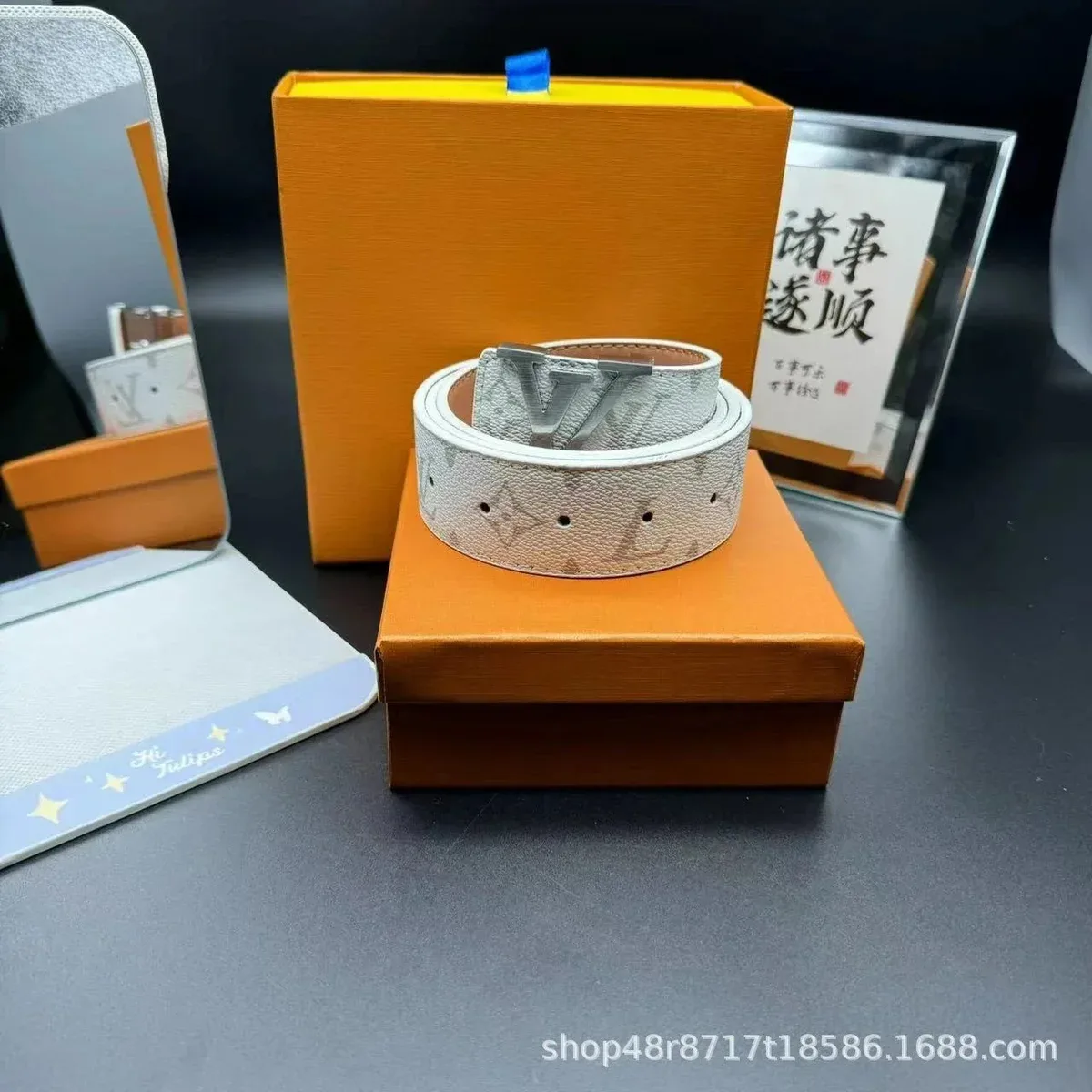 Louis Vuitton Tabi White Silver Buckle Belt