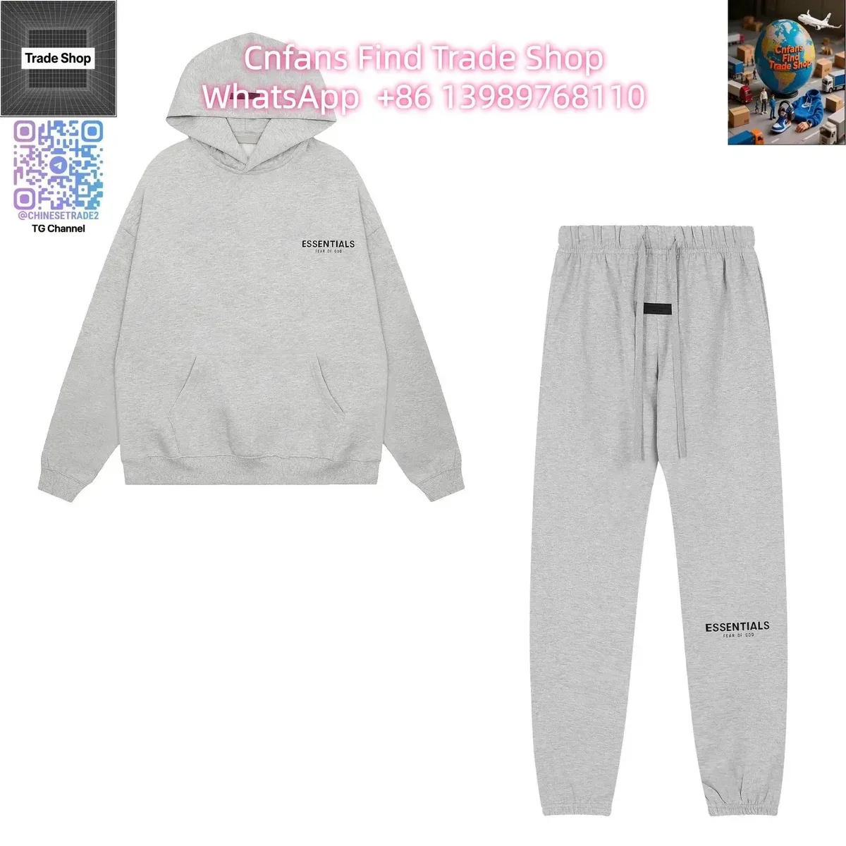 Fear of God Essentials Grey Hoodie & Pants Set