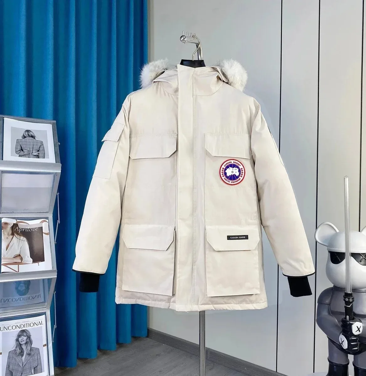 Canada Goose Expedition Beige Parka with Fur Hood