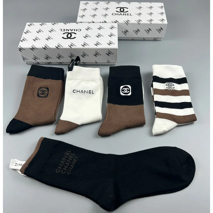 Chanel Socks Set - Black, White & Brown