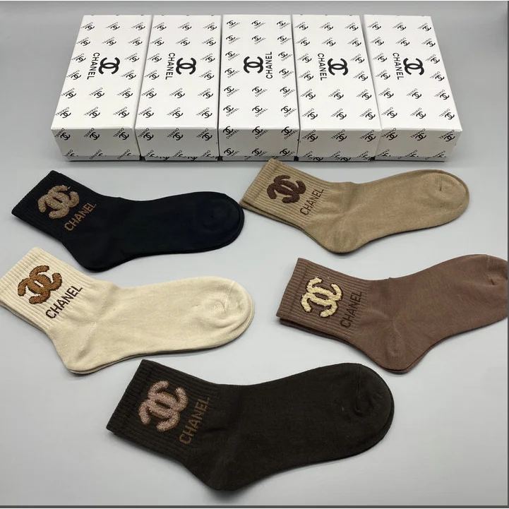 Chanel Classic Logo Socks in Black, Beige, and Brown