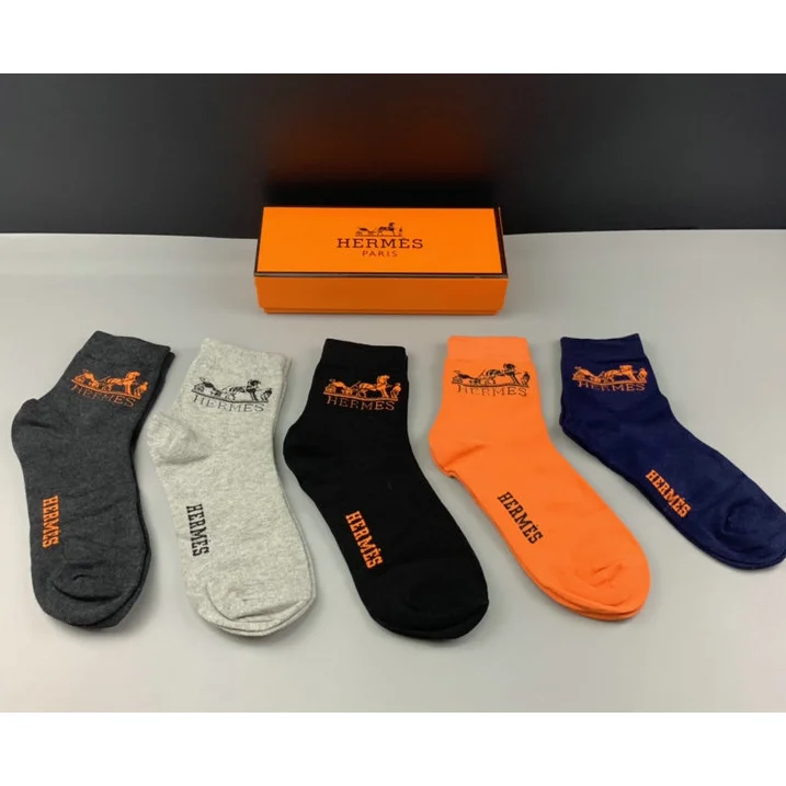 Hermès Socks Set - Orange, Grey, Black, Navy, Charcoal