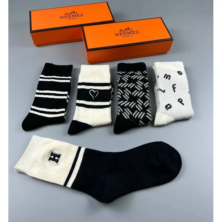 Hermès Hermès.2 Socks Set Black/White