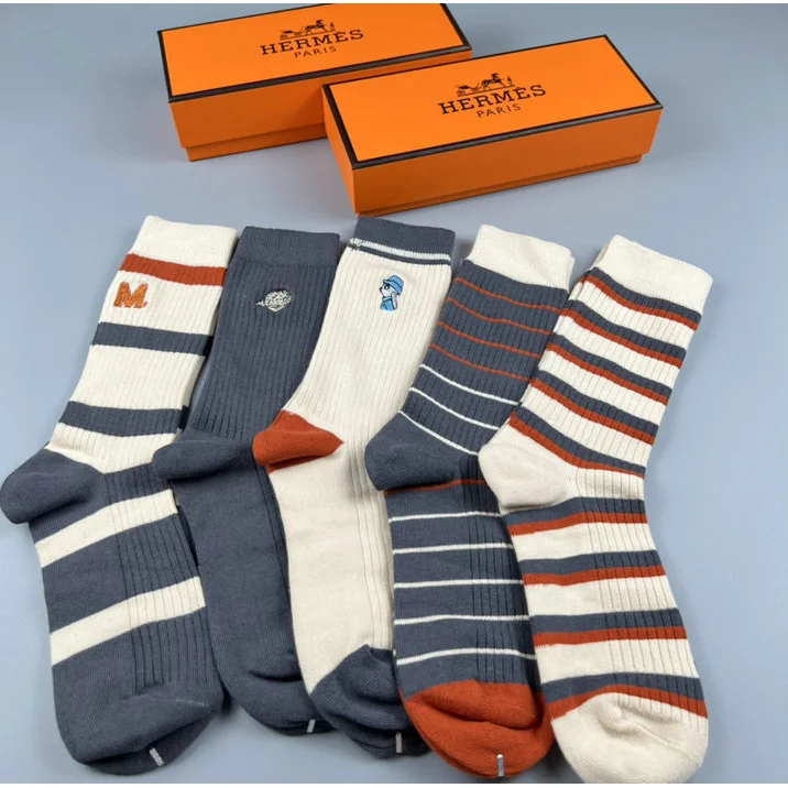 Hermès Striped Socks Set in Navy & White