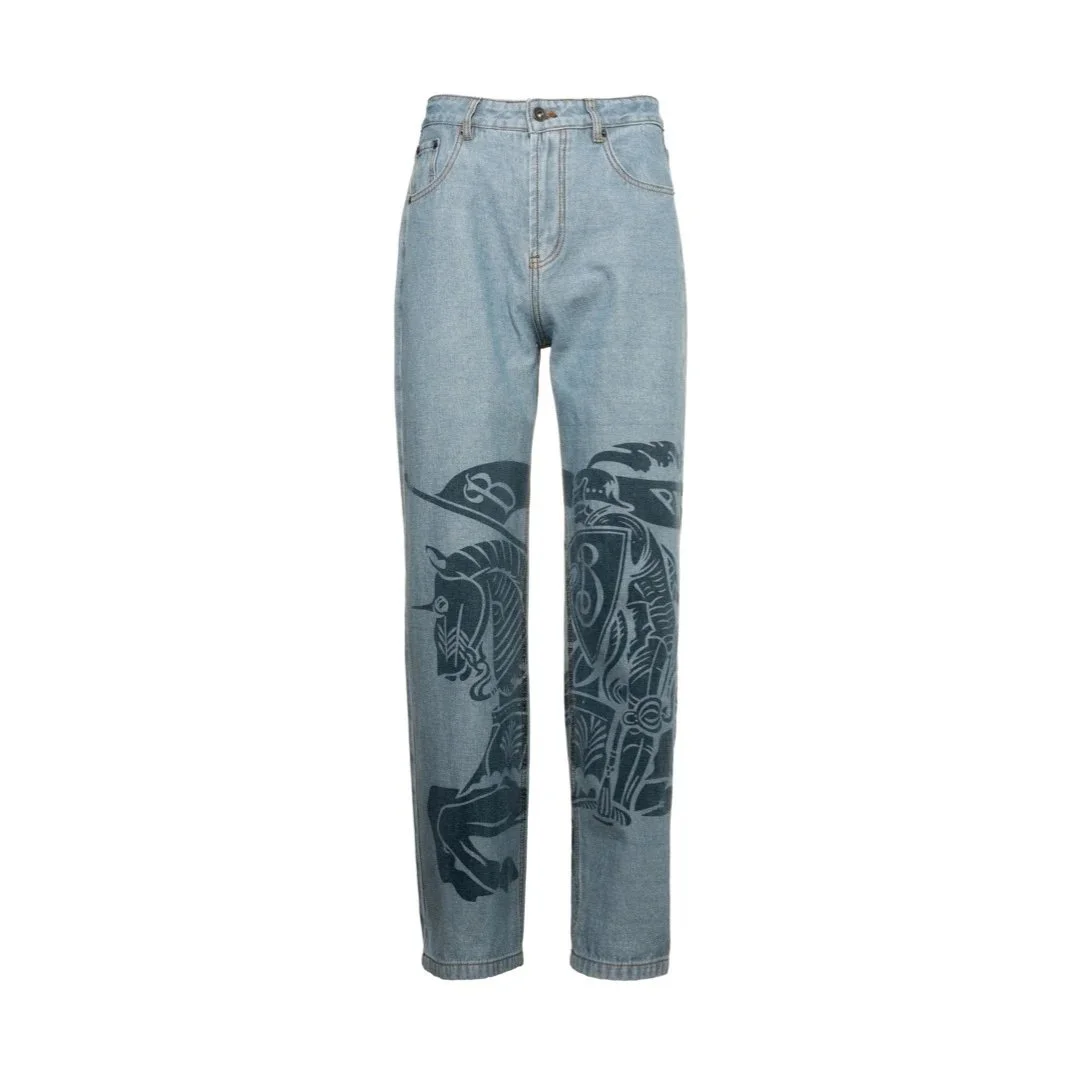 Unisex Light Blue Graphic Print Jeans